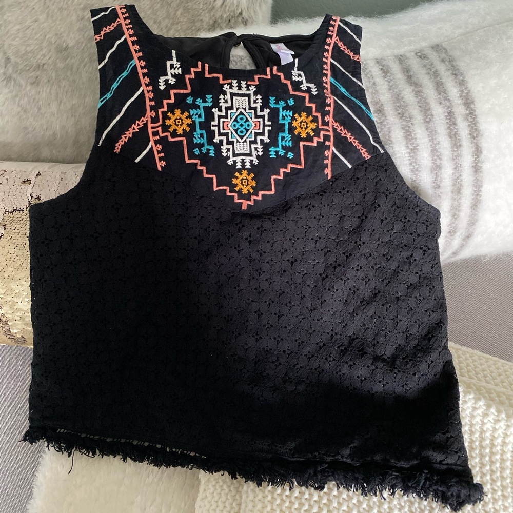 Festival-Ready Embroidered Tribal Eyelet Top